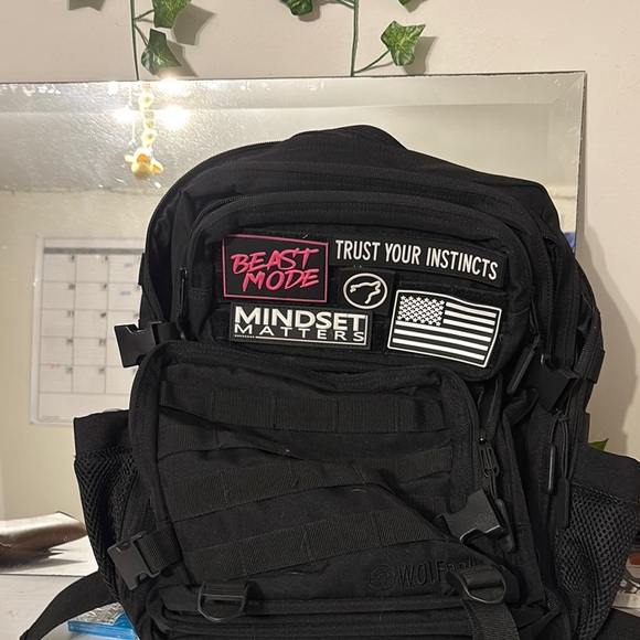 WOLF Black Tactical Backpack with Emblems